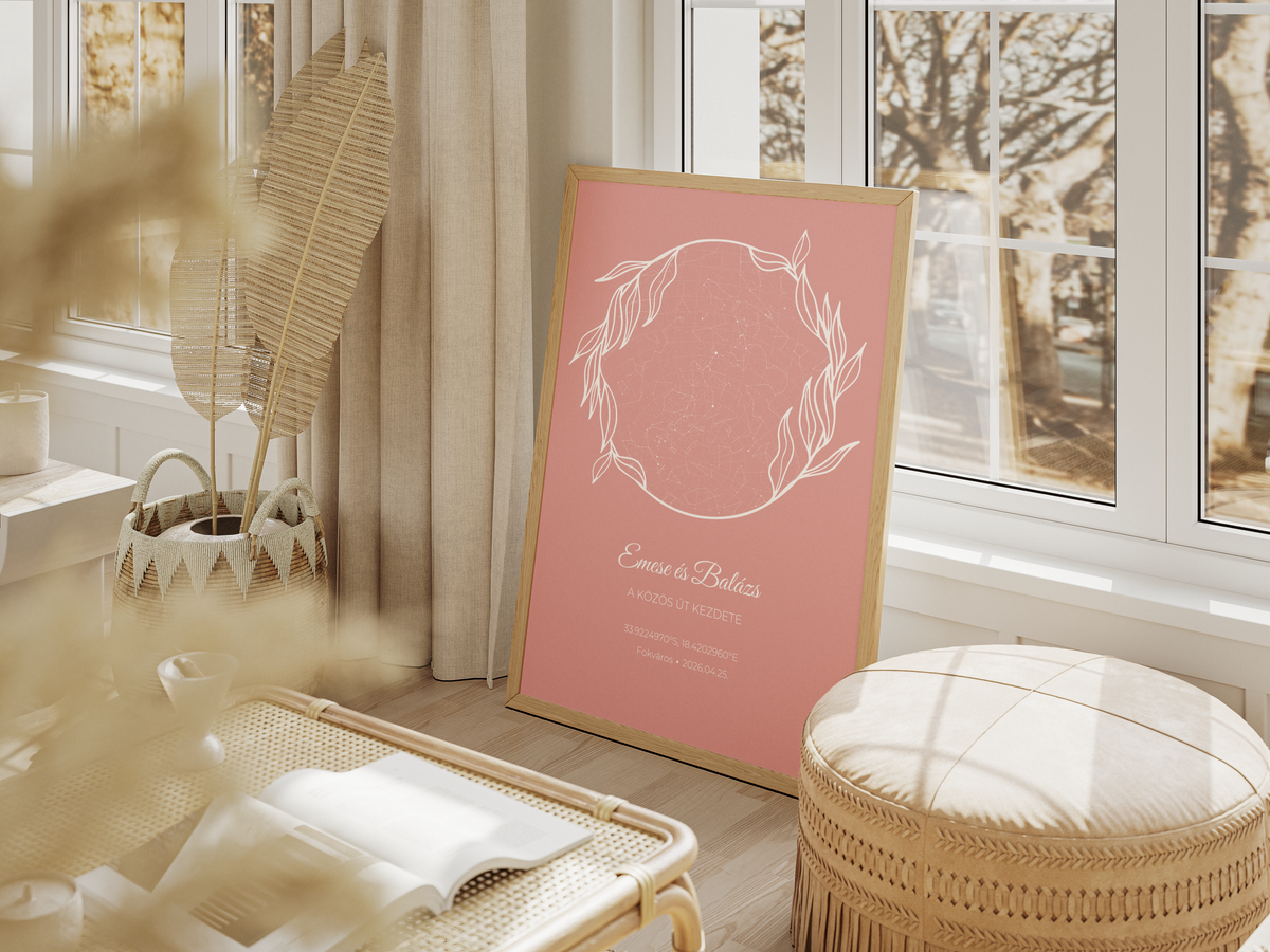 Rose Gold Elegancia Indás Koszorú Csillagtérkép Poszter - Személyre szabható