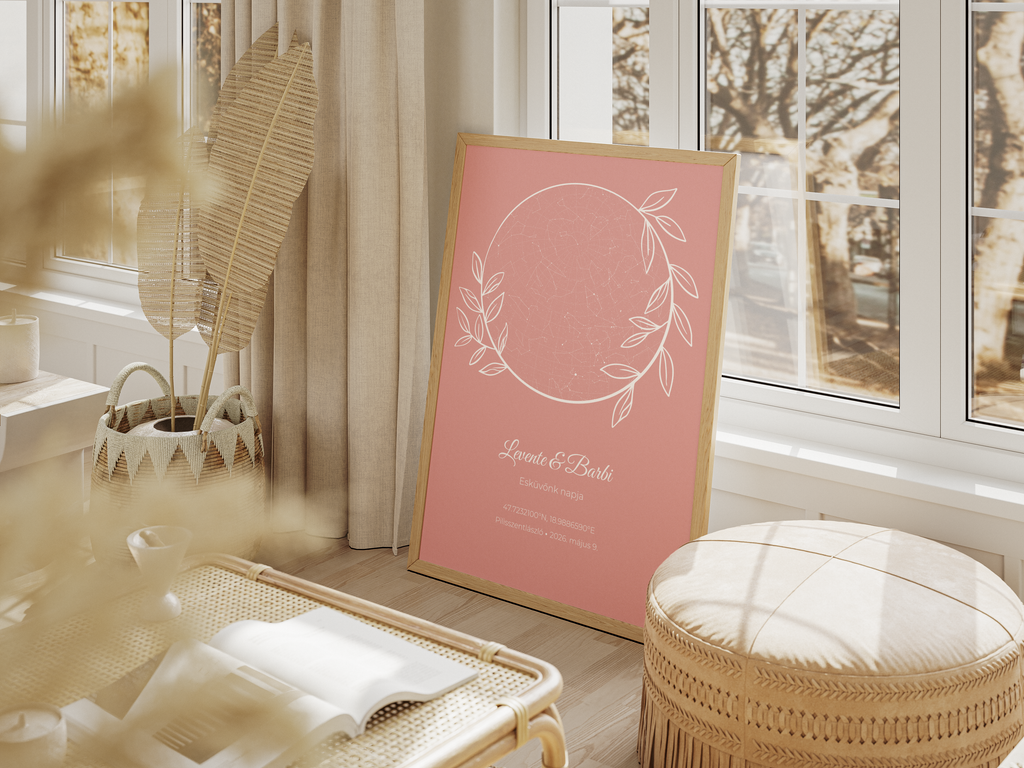 Rose Gold Elegancia Leveles Koszorú Színes Csillagtérkép Poszter - Személyre szabható